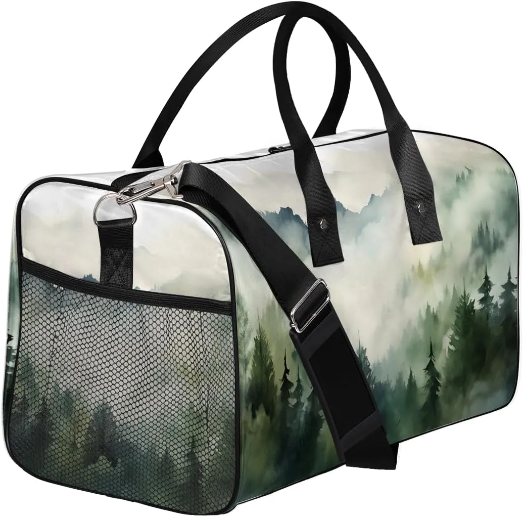 Misty Forest Travel Duffle Bag for Women Men Foldable Waterproof Weekender Bag Carry on Tote for Overnight Sports Gym Jungle Mountain Landscape