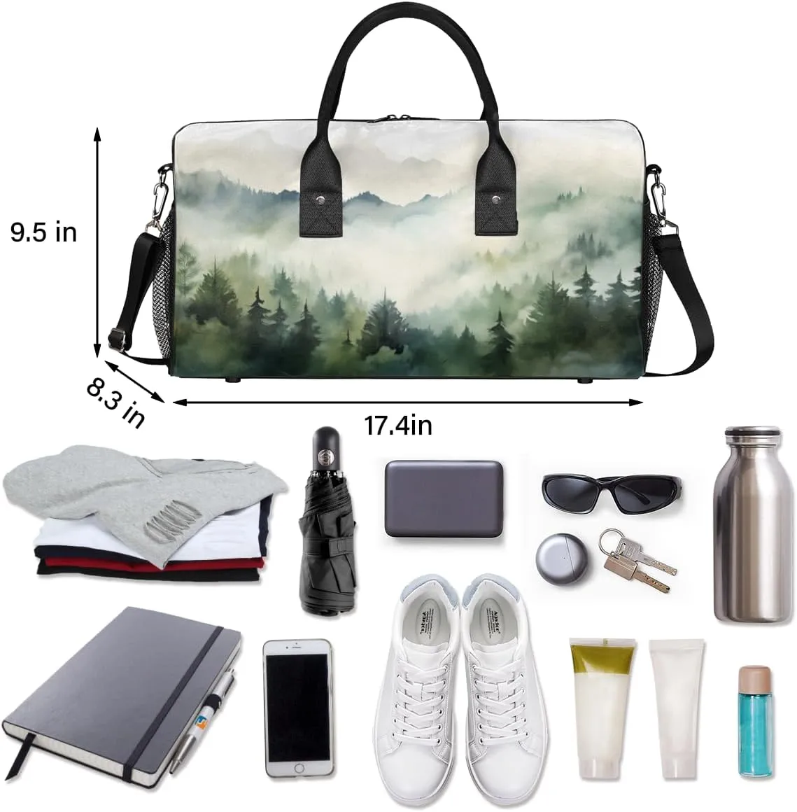 Misty Forest Travel Duffle Bag for Women Men Foldable Waterproof Weekender Bag Carry on Tote for Overnight Sports Gym Jungle Mountain Landscape