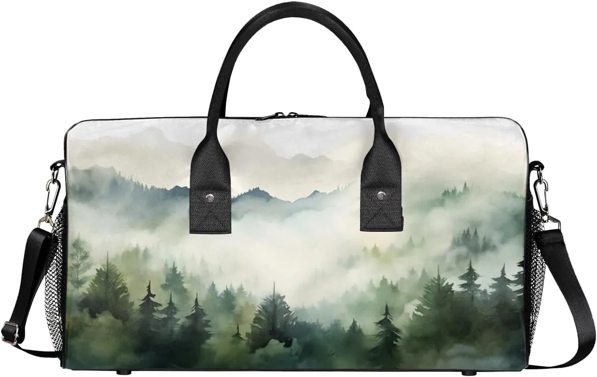 Misty Forest Travel Duffle Bag for Women Men Foldable Waterproof Weekender Bag Carry on Tote for Overnight Sports Gym Jungle Mountain Landscape