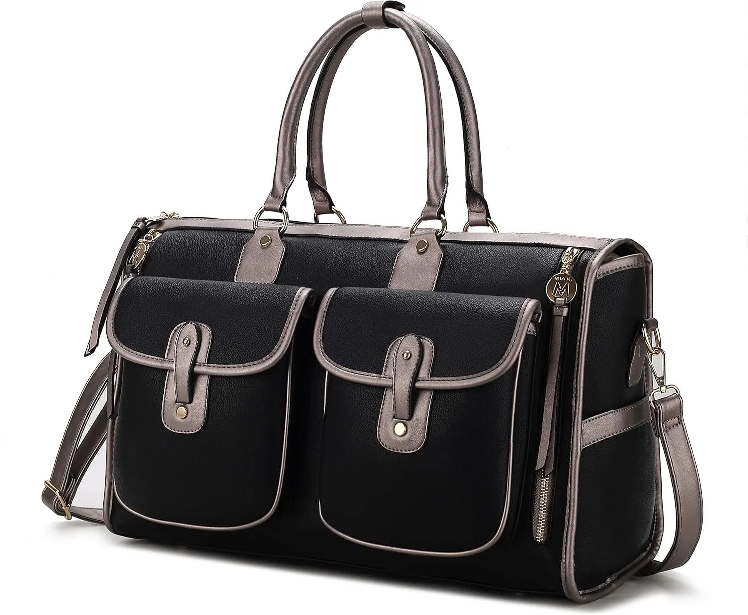 MKF Collection Color Block Duffle Bag for Women Fashion, Designer Vegan Leather Large Ladies Stylish Weekender Carry-on bag