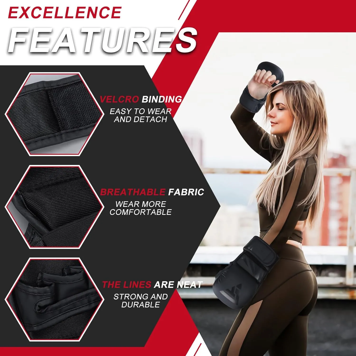 MMA Gloves for Sparring Grappling, Hybrid Open Palm Martial Arts Mitts, Maya Hide Leather Wrist Support, Fighting Combat Sports MMA Boxing Glove for Men Women Punching Bag Muay Thai Training