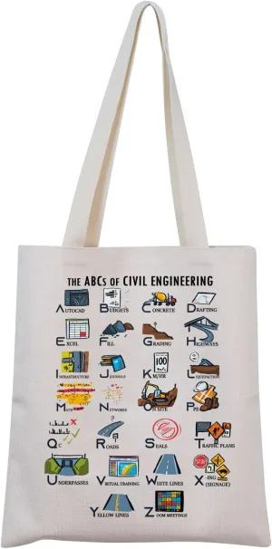 MNIGIU Civil Engineer Alphabet Tote Bag - The ABC's of Civil Engineering - Female Engineer Gift - Engineering Graduation