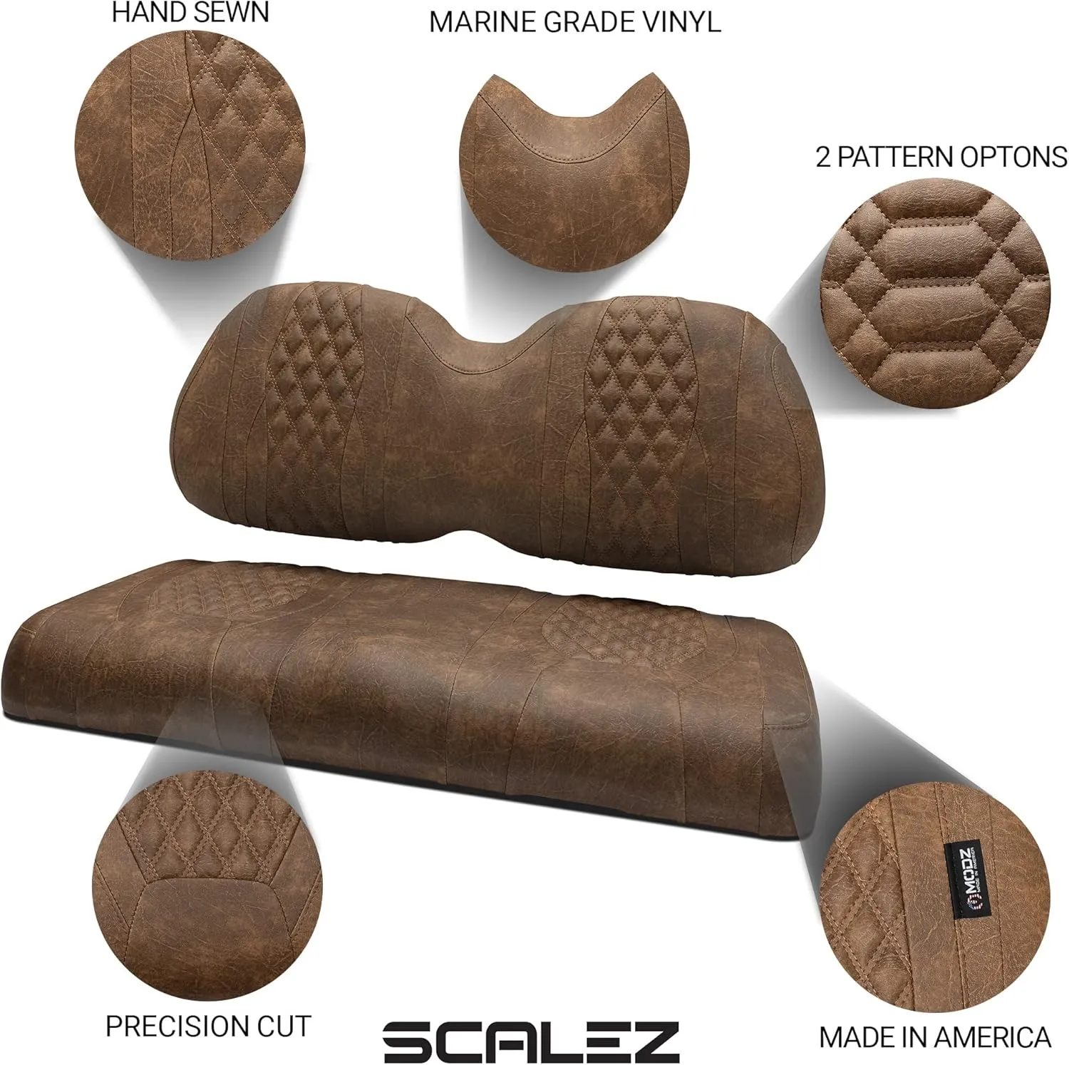 MODZ SCALEZ Golf Cart Front and Rear Seat Covers - Fits Club Car Precedent - Double Diamond Brown