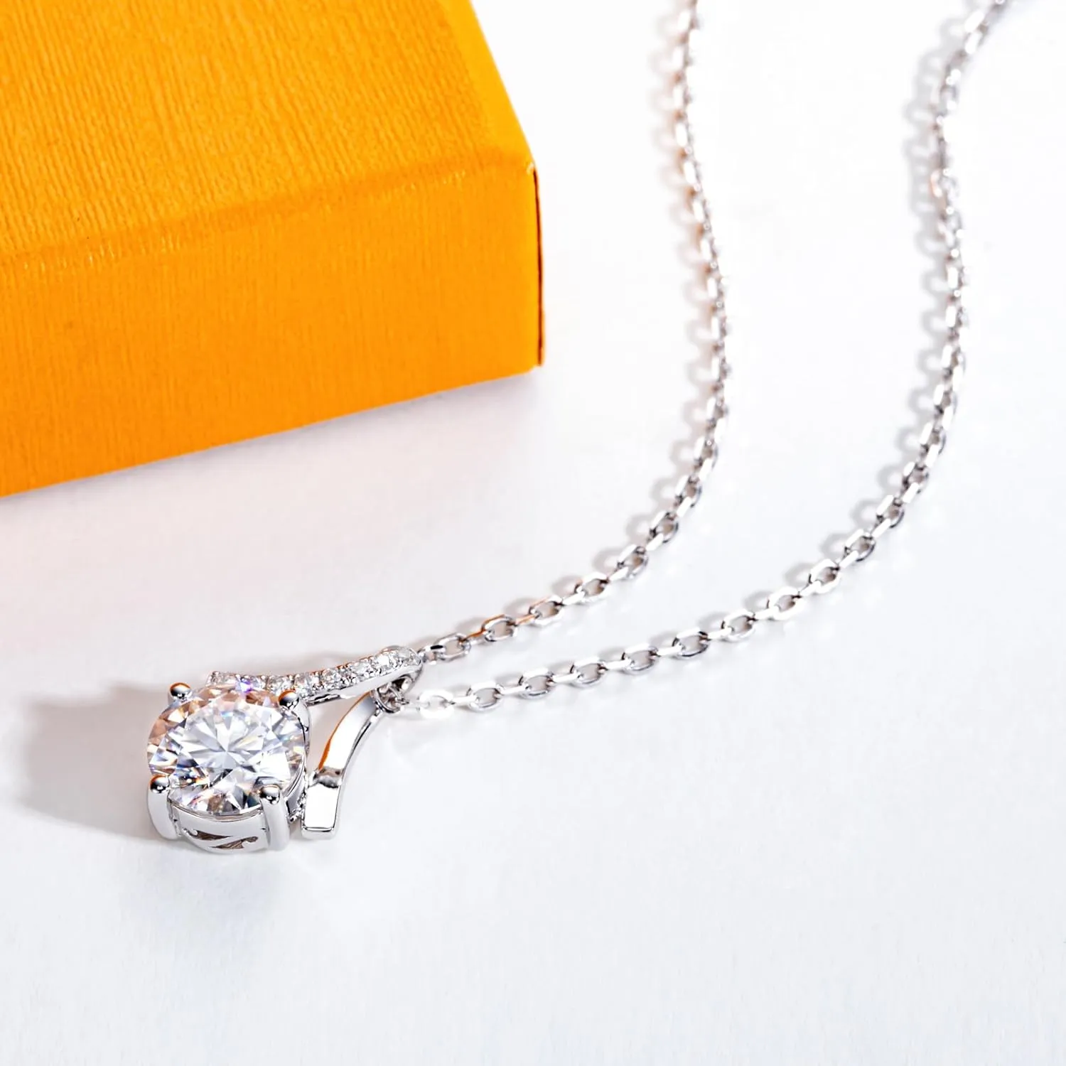 Moissanite Pendant Necklace for Women 0.5/2CT Center Stone D Color VVS1 Clarity Round Brilliant Cut 925 Sterling Silver Ribbon/Dance Pendant with Certificate, 45 2 3cm Adjustable Chain