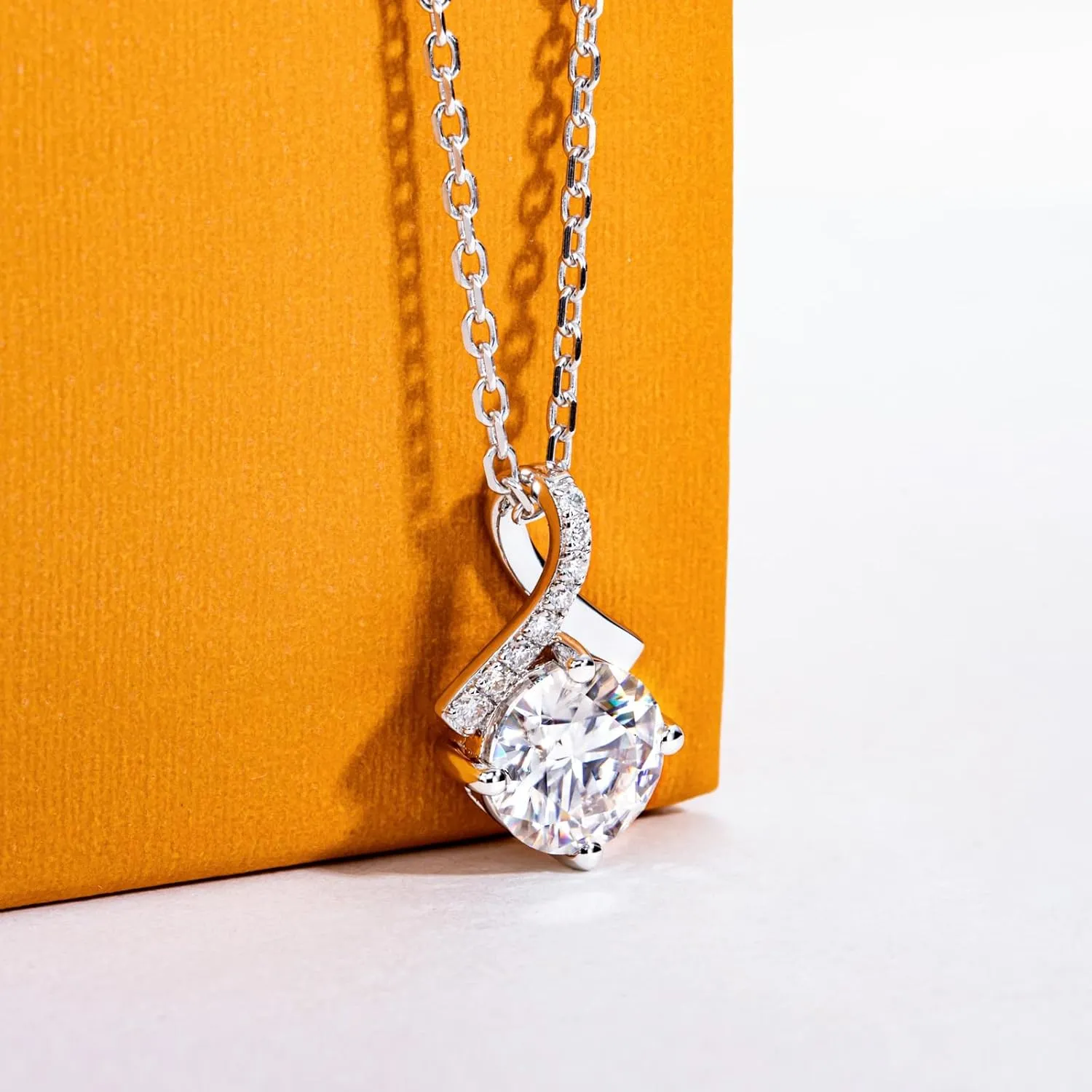 Moissanite Pendant Necklace for Women 0.5/2CT Center Stone D Color VVS1 Clarity Round Brilliant Cut 925 Sterling Silver Ribbon/Dance Pendant with Certificate, 45 2 3cm Adjustable Chain