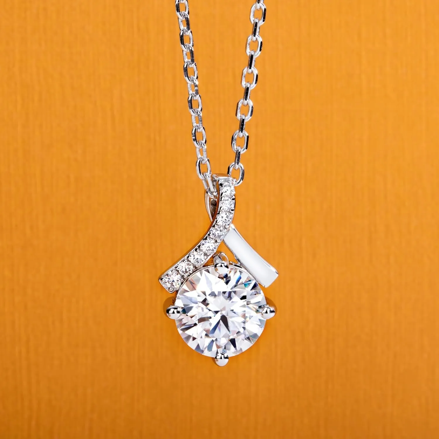 Moissanite Pendant Necklace for Women 0.5/2CT Center Stone D Color VVS1 Clarity Round Brilliant Cut 925 Sterling Silver Ribbon/Dance Pendant with Certificate, 45 2 3cm Adjustable Chain