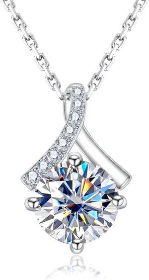 Moissanite Pendant Necklace for Women 0.5/2CT Center Stone D Color VVS1 Clarity Round Brilliant Cut 925 Sterling Silver Ribbon/Dance Pendant with Certificate, 45 2 3cm Adjustable Chain