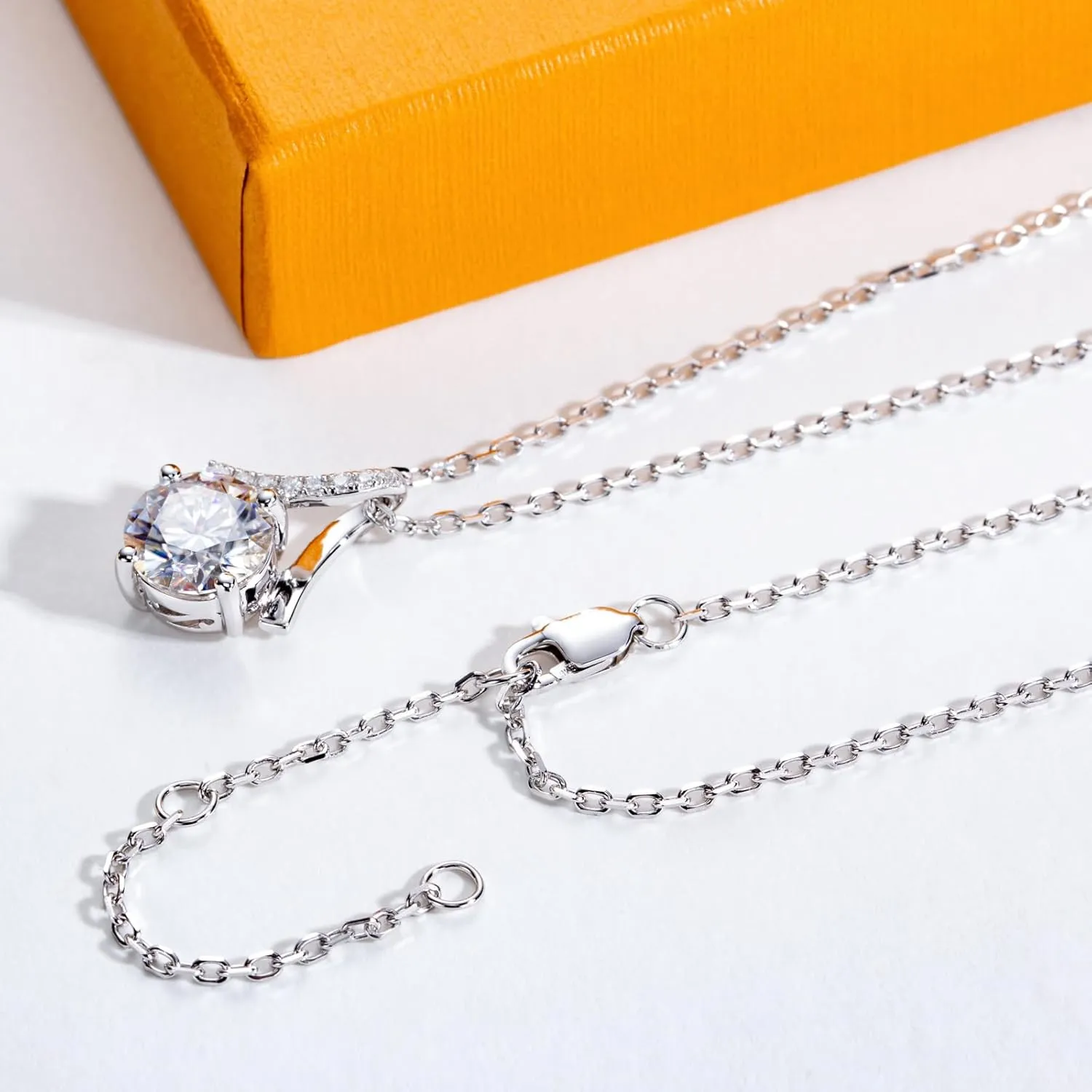 Moissanite Pendant Necklace for Women 0.5/2CT Center Stone D Color VVS1 Clarity Round Brilliant Cut 925 Sterling Silver Ribbon/Dance Pendant with Certificate, 45 2 3cm Adjustable Chain