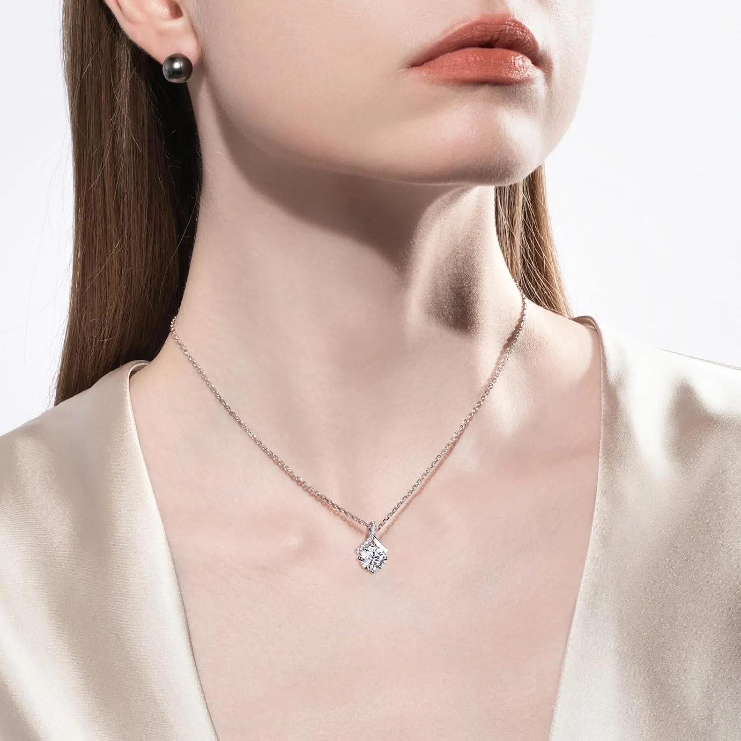 Moissanite Pendant Necklace for Women 0.5/2CT Center Stone D Color VVS1 Clarity Round Brilliant Cut 925 Sterling Silver Ribbon/Dance Pendant with Certificate, 45 2 3cm Adjustable Chain