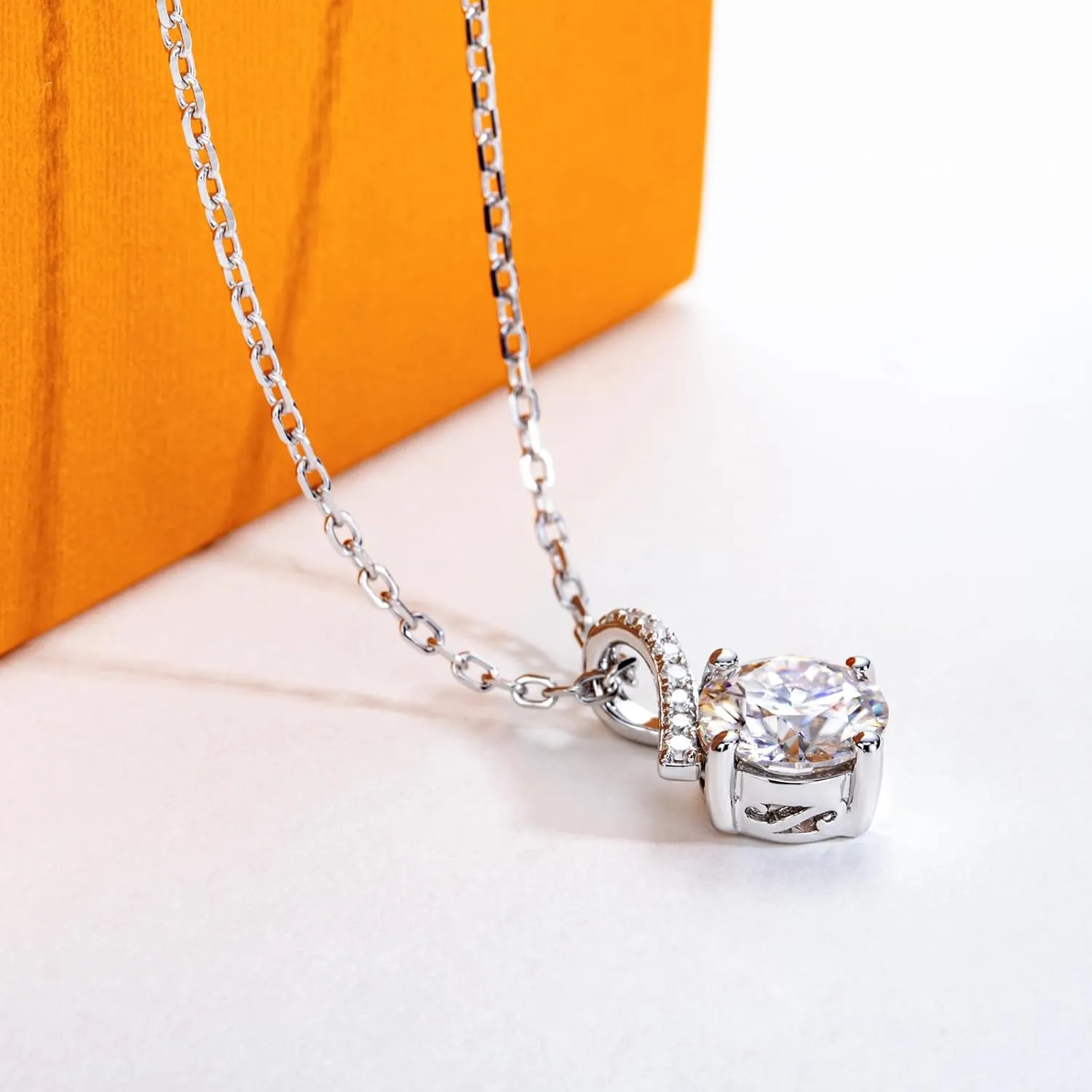 Moissanite Pendant Necklace for Women 0.5/2CT Center Stone D Color VVS1 Clarity Round Brilliant Cut 925 Sterling Silver Ribbon/Dance Pendant with Certificate, 45 2 3cm Adjustable Chain
