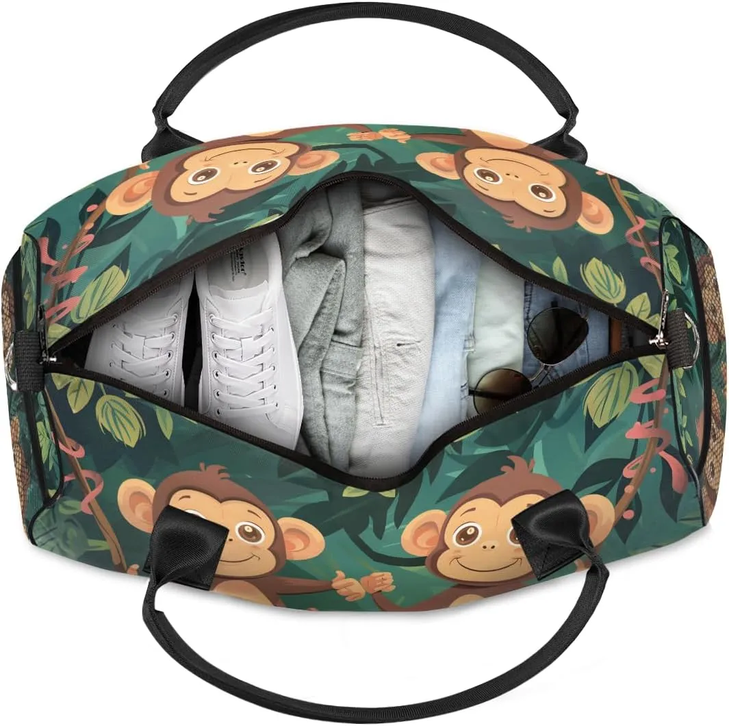 Monkey Travel Duffle Bag for Women Men Foldable Waterproof Weekender Bag Carry on Tote for Overnight Sports Gym Jungle Monkey