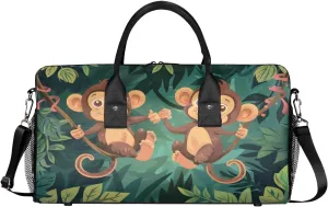 Monkey Travel Duffle Bag for Women Men Foldable Waterproof Weekender Bag Carry on Tote for Overnight Sports Gym Jungle Monkey