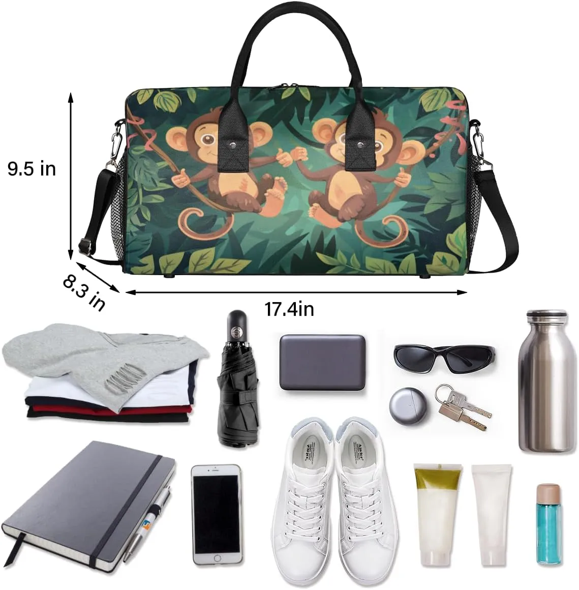 Monkey Travel Duffle Bag for Women Men Foldable Waterproof Weekender Bag Carry on Tote for Overnight Sports Gym Jungle Monkey