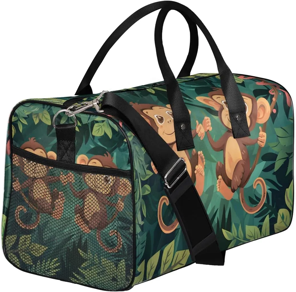 Monkey Travel Duffle Bag for Women Men Foldable Waterproof Weekender Bag Carry on Tote for Overnight Sports Gym Jungle Monkey