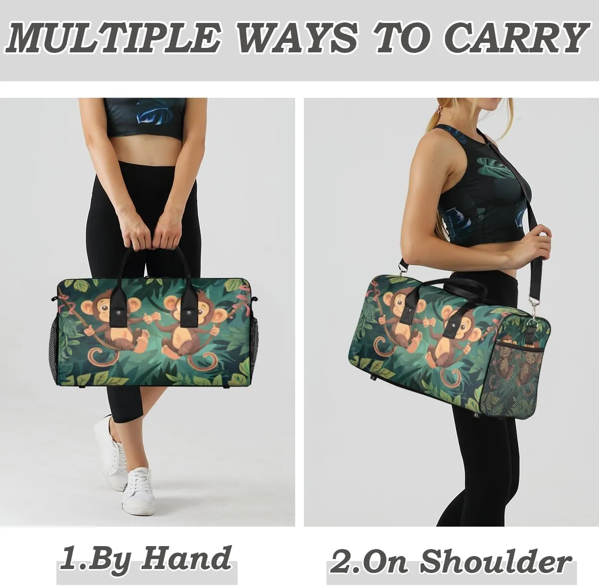 Monkey Travel Duffle Bag for Women Men Foldable Waterproof Weekender Bag Carry on Tote for Overnight Sports Gym Jungle Monkey