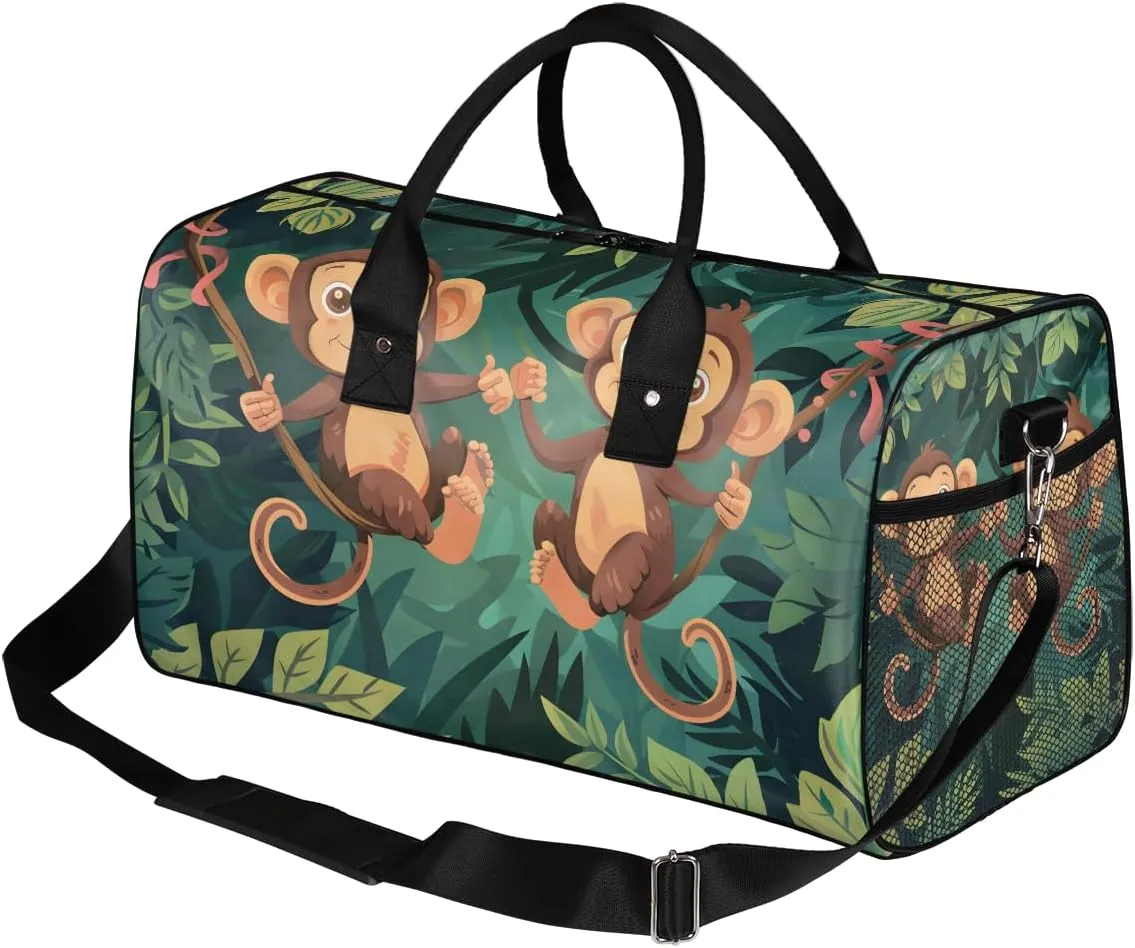 Monkey Travel Duffle Bag for Women Men Foldable Waterproof Weekender Bag Carry on Tote for Overnight Sports Gym Jungle Monkey