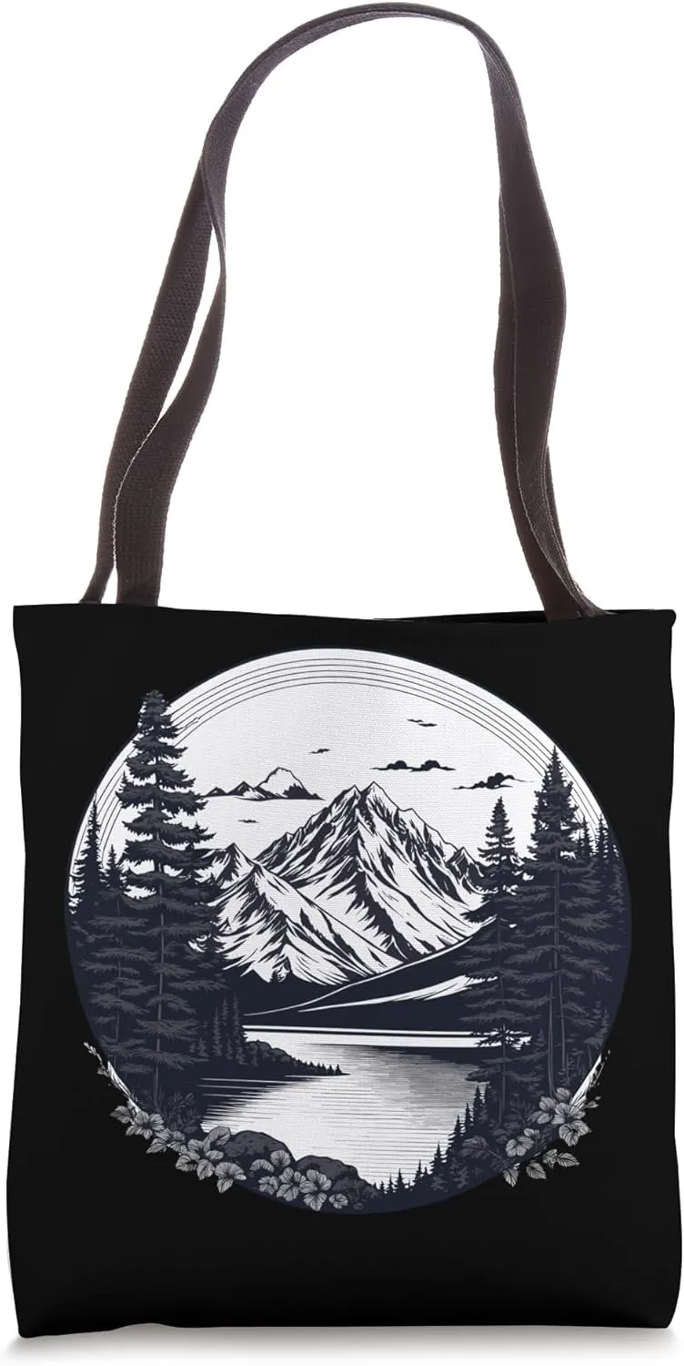 Mountain Lake view Vinyl Picture LP Design Tote Bag