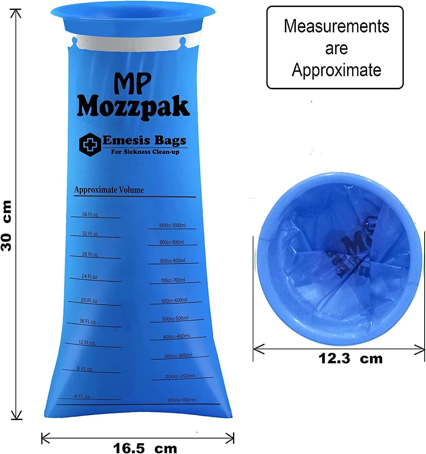 MP MOZZPAK Vomit Bags – 60 Pack – 1000ml Emesis Bags – Leak Resistant, Medical Grade, Portable, Disposable Barf Bags, Puke, Throw Up, Nausea Bags for Travel Motion Sickness, Car & Aircraft, Kids, Taxi