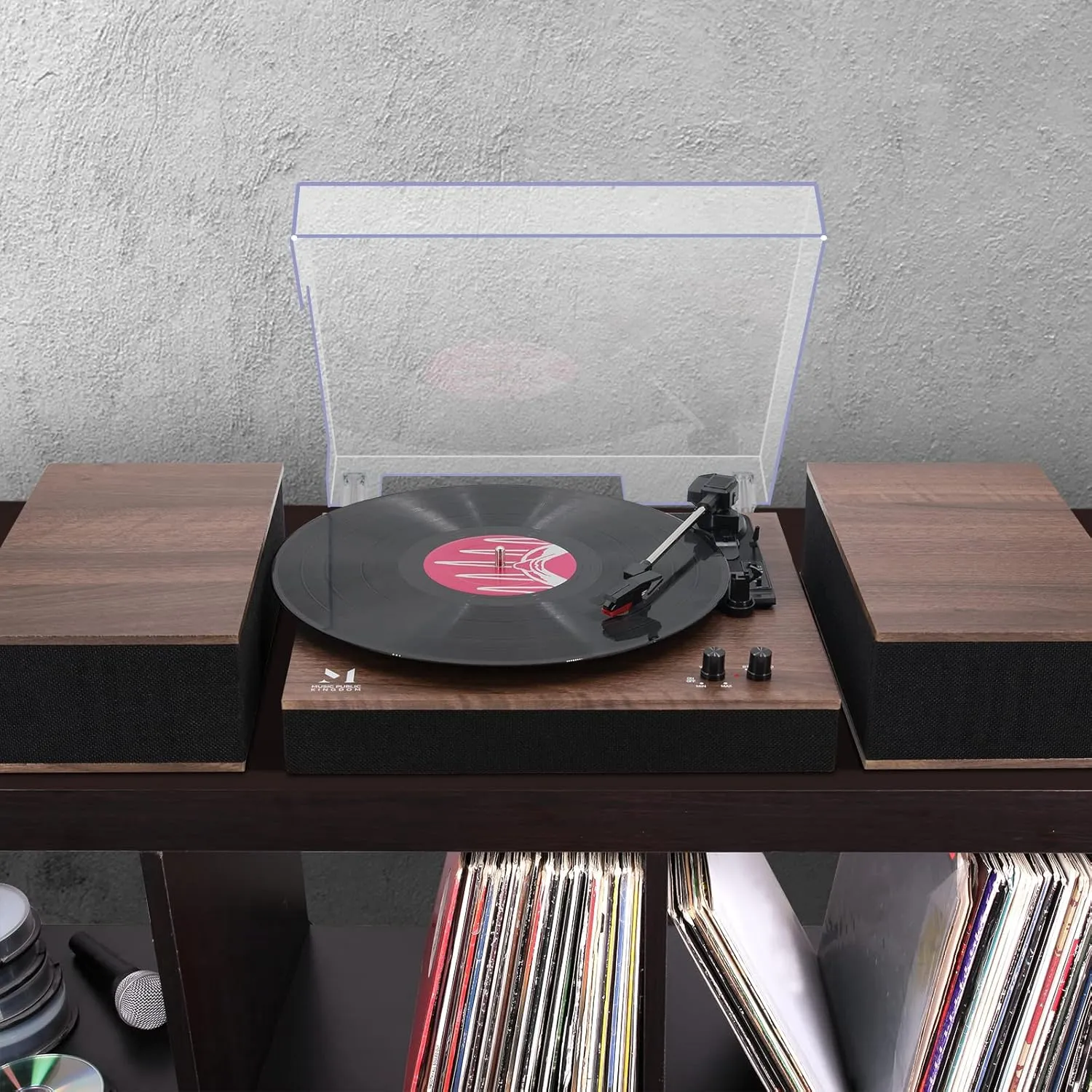 MPK Bluetooth Record Player,Turntable HiFi System with Bookshelf Speakers, 3-Speed Belt-Drive Vinyl Turntable for Vinyl Records with Wireless Playback and Auto-Stop,Walnut Wood