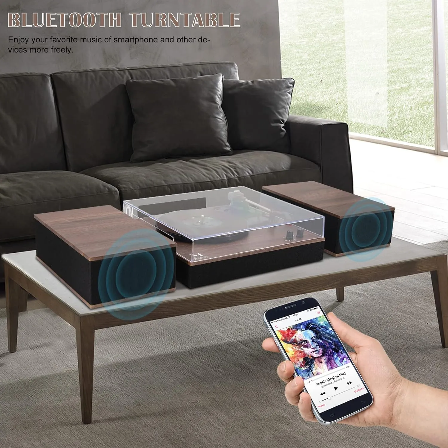 MPK Bluetooth Record Player,Turntable HiFi System with Bookshelf Speakers, 3-Speed Belt-Drive Vinyl Turntable for Vinyl Records with Wireless Playback and Auto-Stop,Walnut Wood