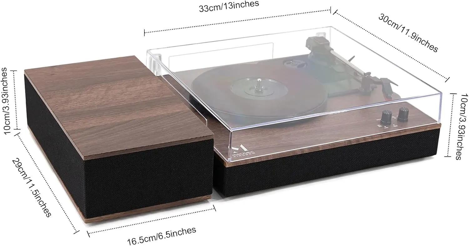 MPK Bluetooth Record Player,Turntable HiFi System with Bookshelf Speakers, 3-Speed Belt-Drive Vinyl Turntable for Vinyl Records with Wireless Playback and Auto-Stop,Walnut Wood