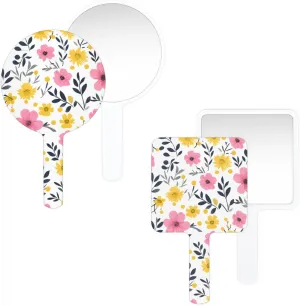 Multi Purpose Hand Mirror Cute Country Wildflower with Distortion Free Reflection, 6.7 x 3.95 in, Small Cute Square Hand Mirror Pinks Yellow Floral