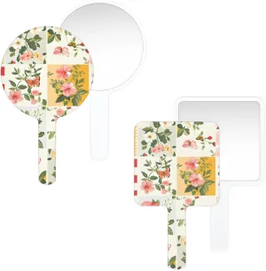 Multi Purpose Hand Mirror Cute Pinks Floral Patchwork with Distortion Free Reflection, 6.7 x 3.95 in, Small Cute Square Hand Mirror Patchwork Floral Chic