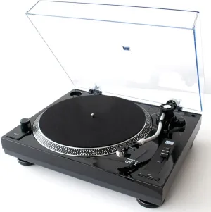Music Hall US-1 High-Fidelity Belt-Drive Turntable with Built-in Preamp Pre-Mounted Audio Technica Cartridge S-Shaped Tonearm Detachable Headshell for Easy Upgrades is Stylish Glossy Black Finish