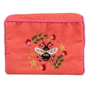 My Doris Beaded Floral Bee Embroidered Medium Pouch - Orange