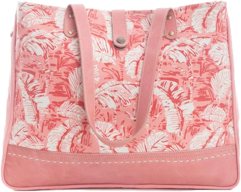 Myra Bag Western Leather Weekender Bag for Women - Upcycled Canvas Shoulder Handbag Pink