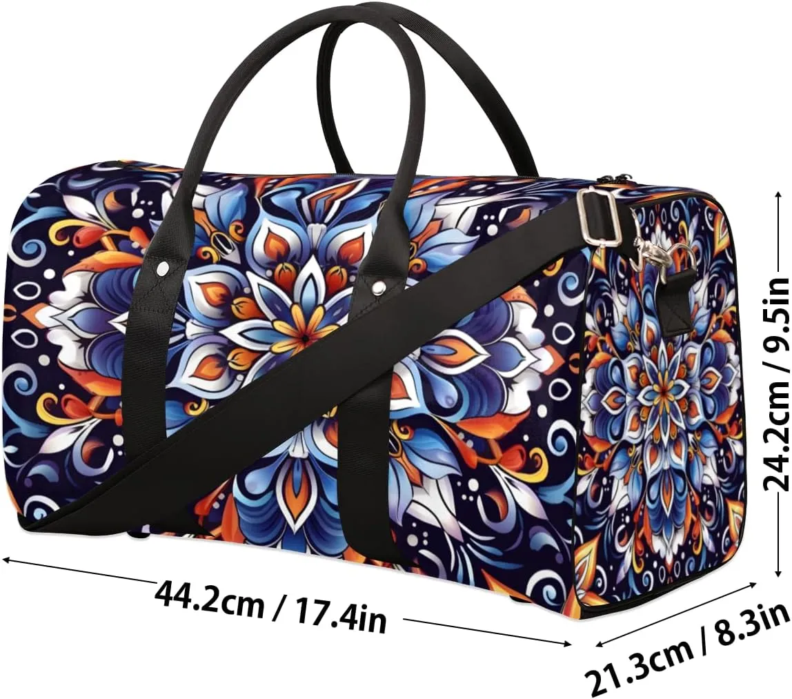 Mystic Mandala Travel Duffle Bag for Women Men Gym Duffel Foldable Bag Waterproof Weekender Floral Design Duffle Tote