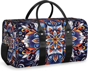 Mystic Mandala Travel Duffle Bag for Women Men Gym Duffel Foldable Bag Waterproof Weekender Floral Design Duffle Tote