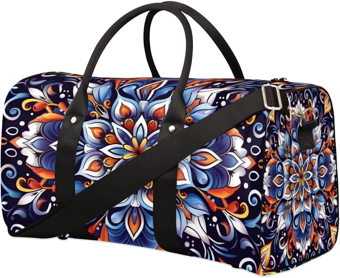 Mystic Mandala Travel Duffle Bag for Women Men Gym Duffel Foldable Bag Waterproof Weekender Floral Design Duffle Tote