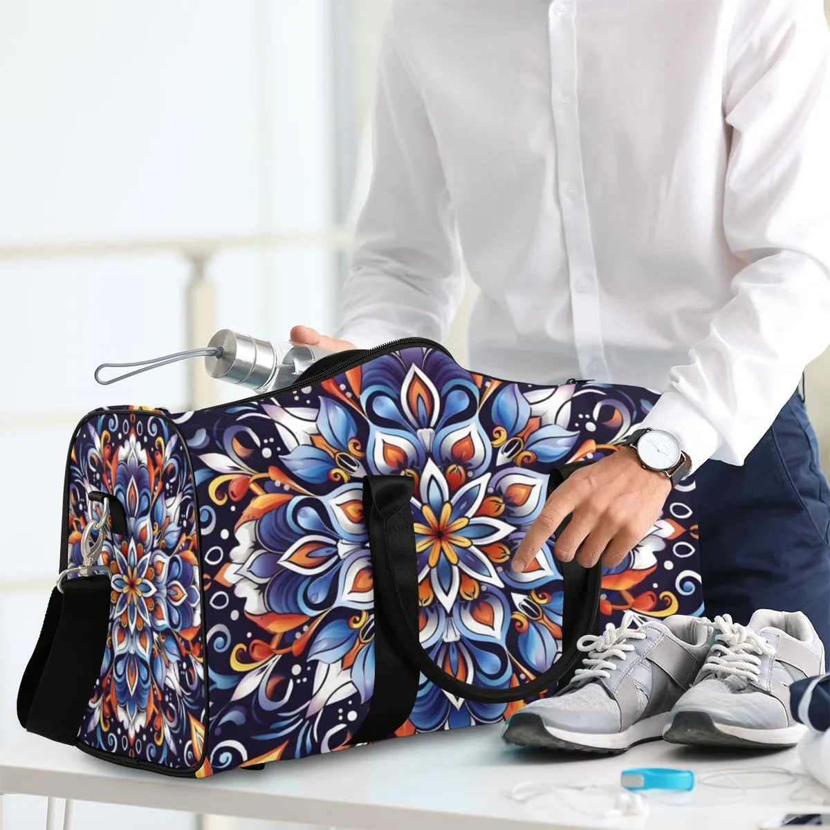 Mystic Mandala Travel Duffle Bag for Women Men Gym Duffel Foldable Bag Waterproof Weekender Floral Design Duffle Tote