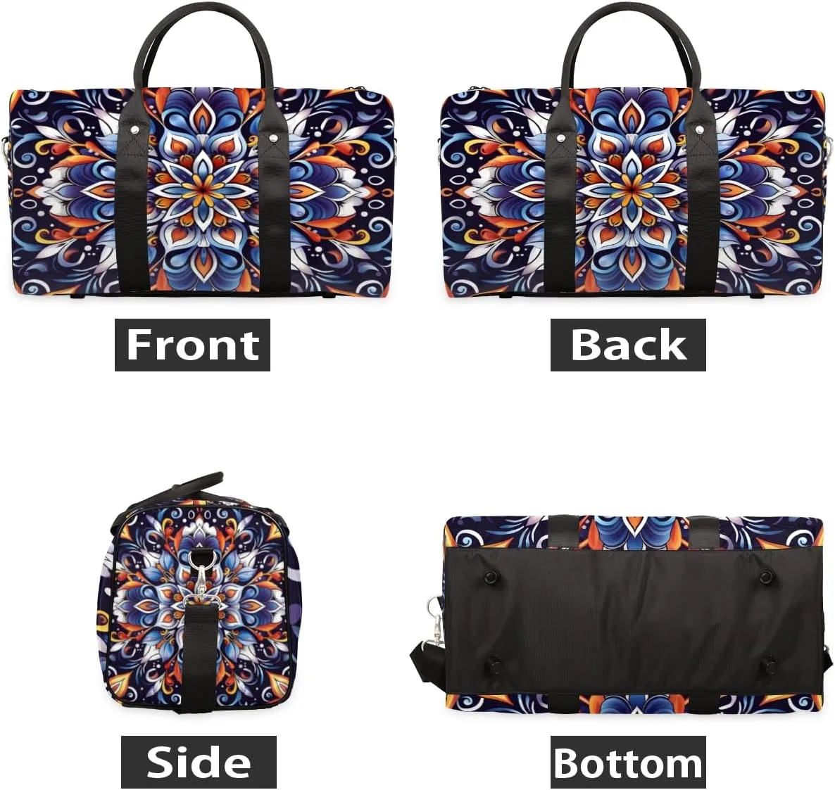 Mystic Mandala Travel Duffle Bag for Women Men Gym Duffel Foldable Bag Waterproof Weekender Floral Design Duffle Tote