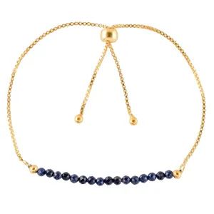 Natural Blue Sapphire Gemstone Micro Beaded Dainty Slider Bolo Bracelet, Handmade Jewelry for women, Healing Chakra Crystals Birthstone Gift for Her, 14K Gold Plated Chain 6-9 inch