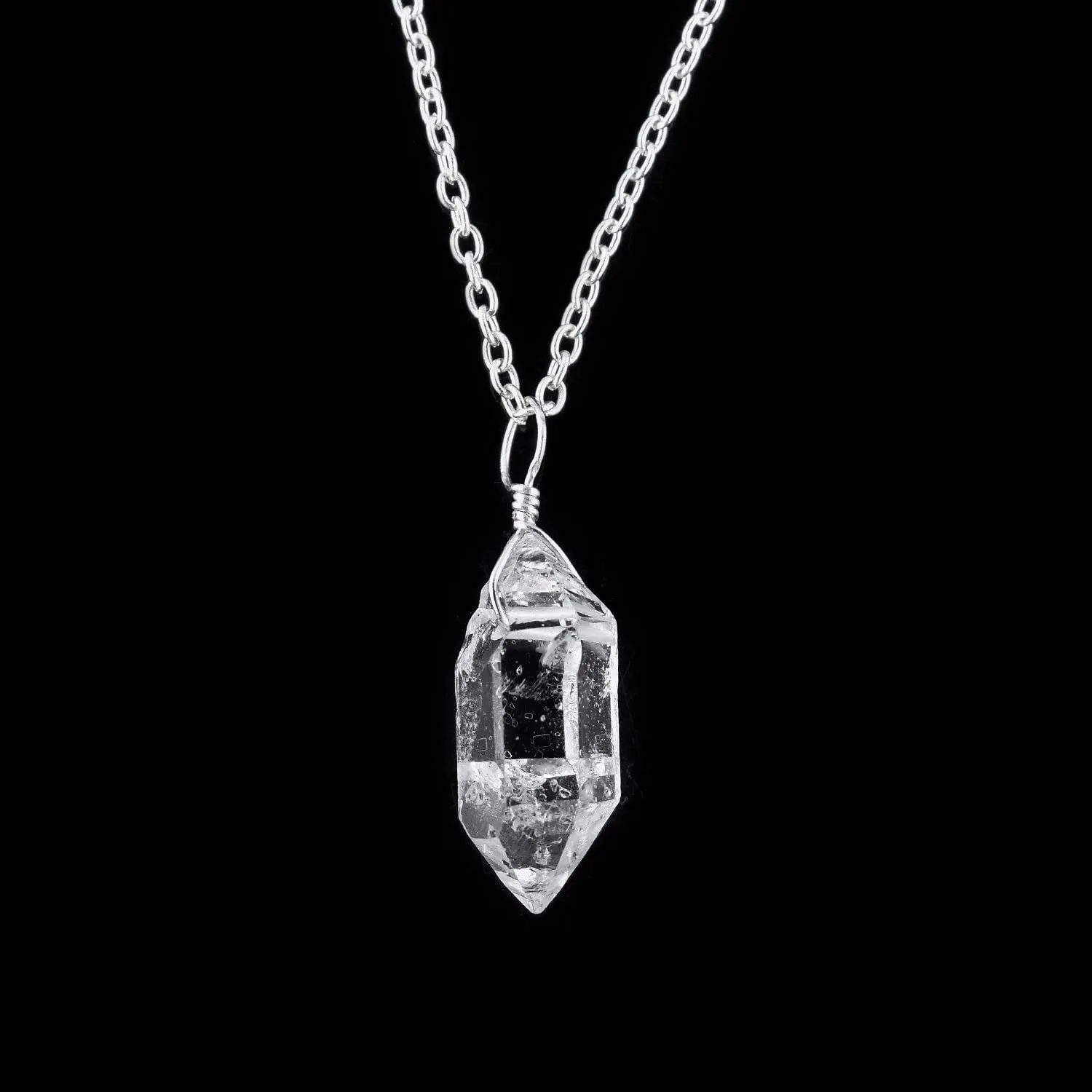 Natural Raw Herkimer Diamond Quartz Stone Handmade Dainty Pendant Necklace For Women, Healing Chakra Crystals, Birthstone Jewelry, Silver Plated Chain 18 inch, Birthday Gift