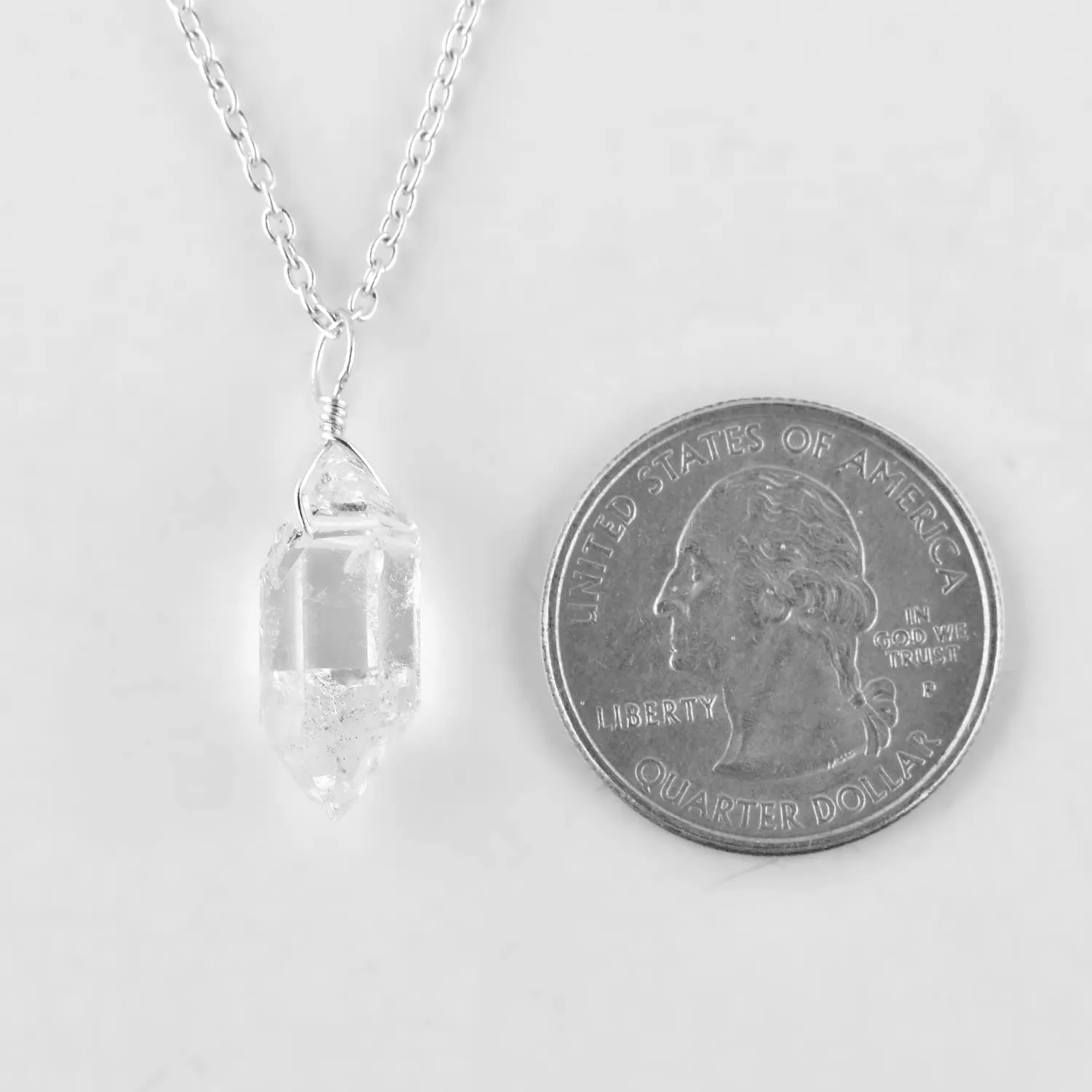 Natural Raw Herkimer Diamond Quartz Stone Handmade Dainty Pendant Necklace For Women, Healing Chakra Crystals, Birthstone Jewelry, Silver Plated Chain 18 inch, Birthday Gift