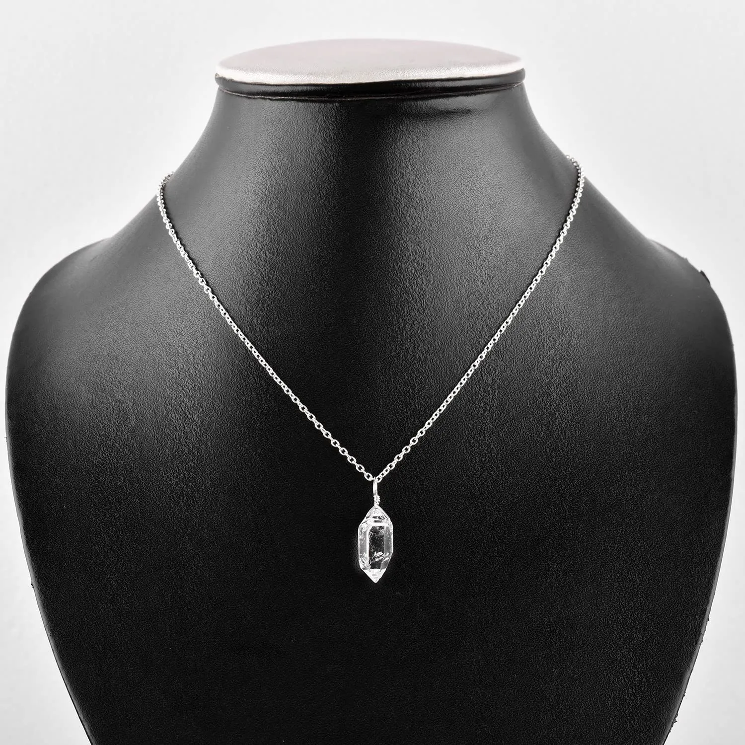 Natural Raw Herkimer Diamond Quartz Stone Handmade Dainty Pendant Necklace For Women, Healing Chakra Crystals, Birthstone Jewelry, Silver Plated Chain 18 inch, Birthday Gift