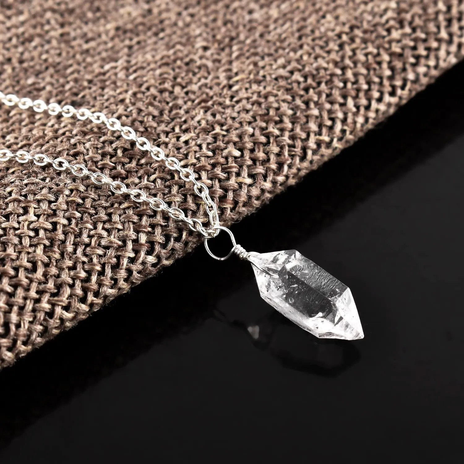 Natural Raw Herkimer Diamond Quartz Stone Handmade Dainty Pendant Necklace For Women, Healing Chakra Crystals, Birthstone Jewelry, Silver Plated Chain 18 inch, Birthday Gift
