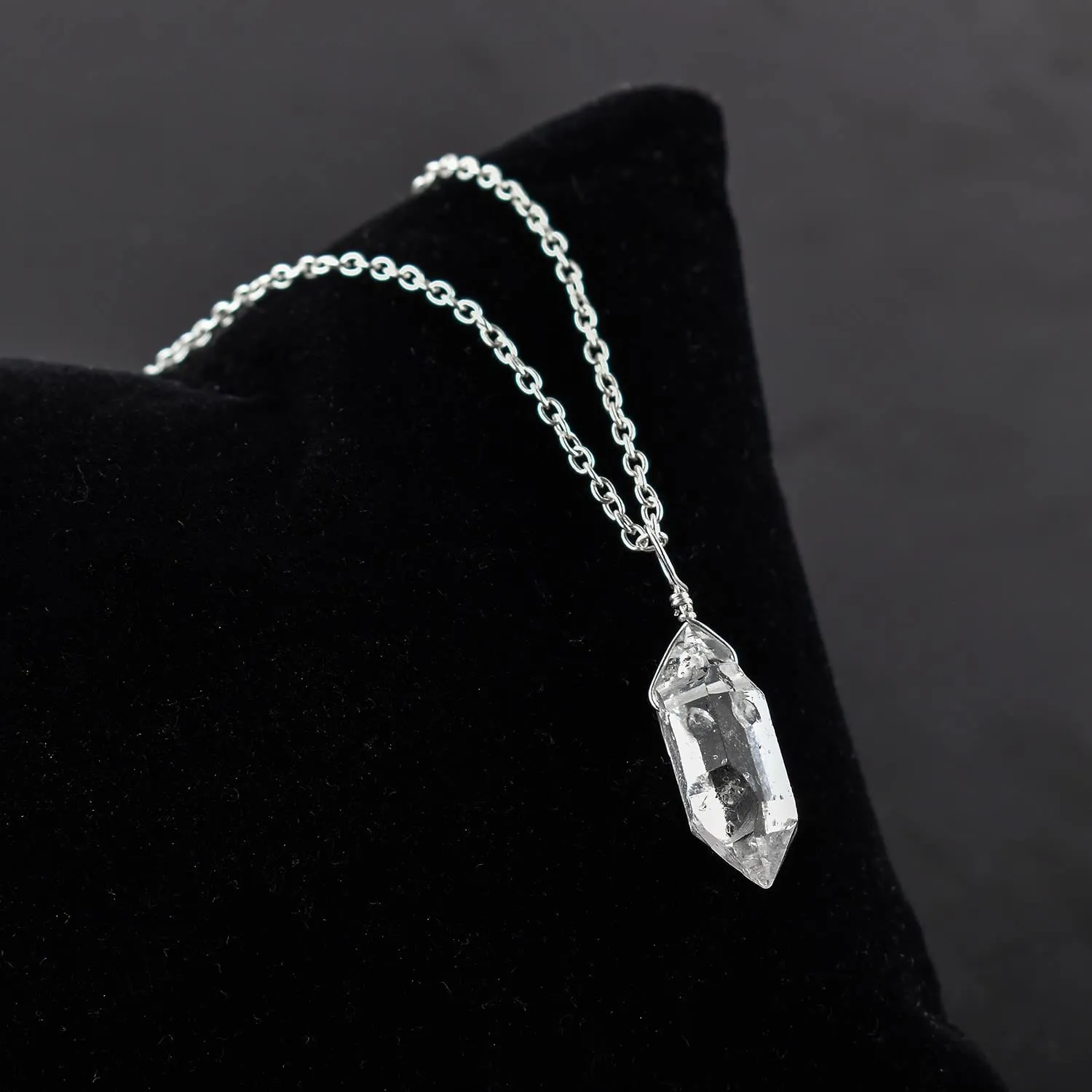 Natural Raw Herkimer Diamond Quartz Stone Handmade Dainty Pendant Necklace For Women, Healing Chakra Crystals, Birthstone Jewelry, Silver Plated Chain 18 inch, Birthday Gift