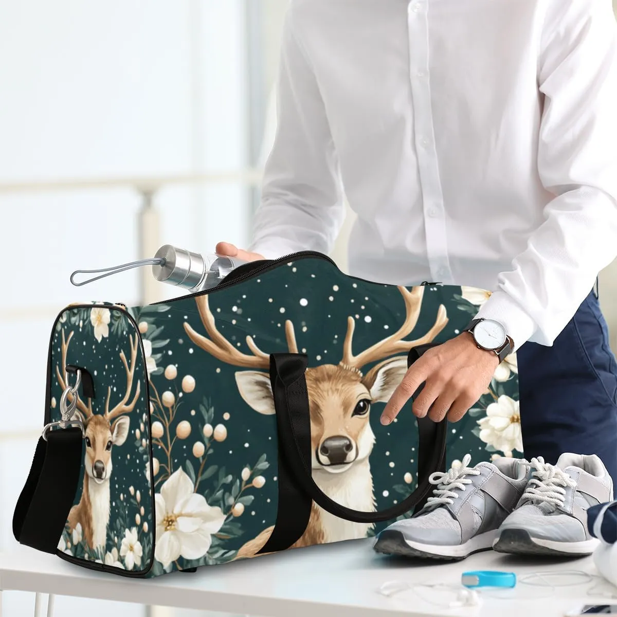 Nature Forest Elk Travel Duffle Bag for Women Men Gym Duffel Foldable Bag Waterproof Weekender Animal Modern Duffle Tote