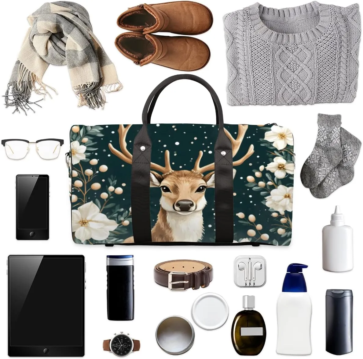 Nature Forest Elk Travel Duffle Bag for Women Men Gym Duffel Foldable Bag Waterproof Weekender Animal Modern Duffle Tote