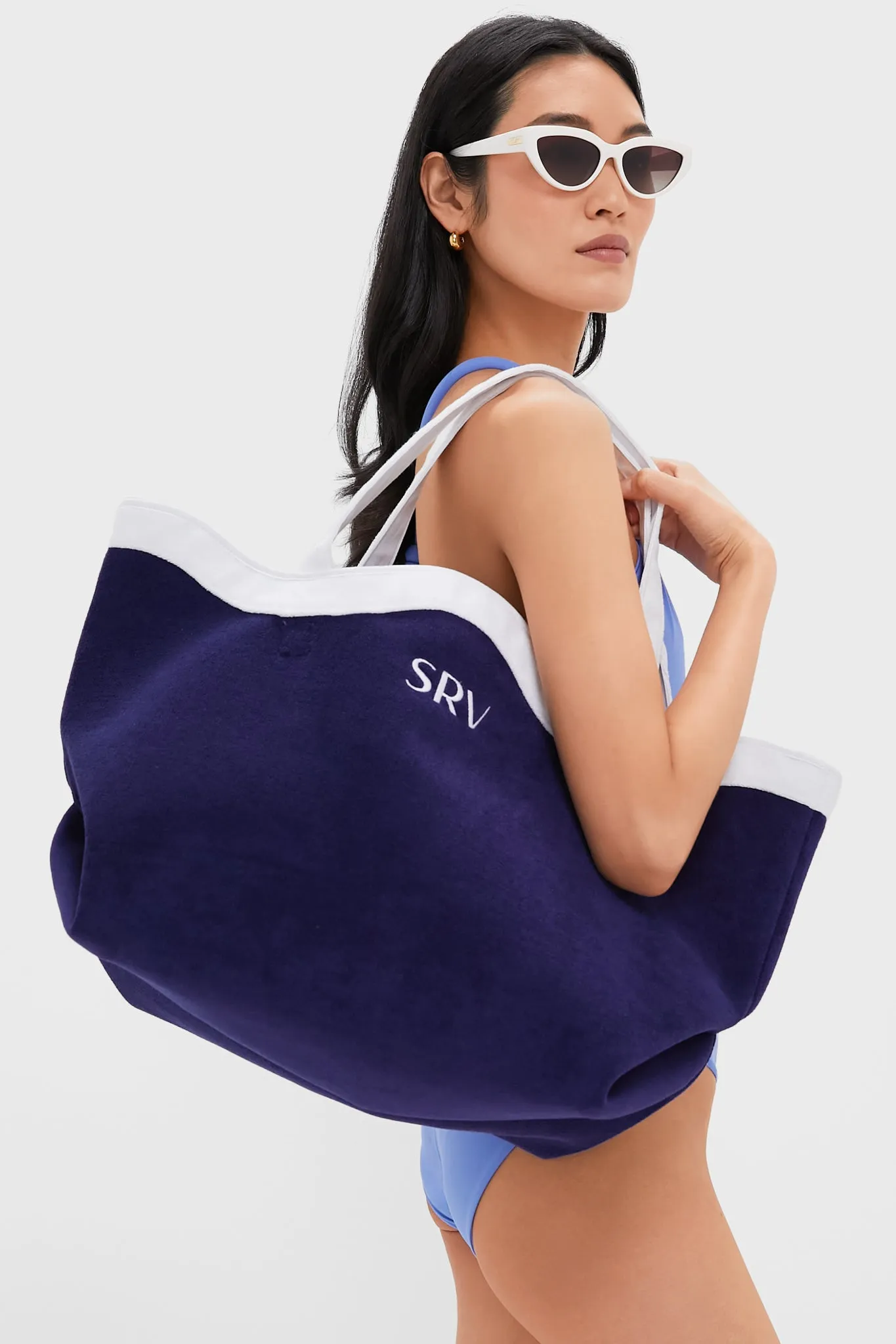 Navy and White Terrycloth August Tote