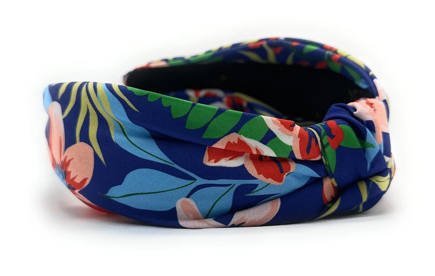 Navy Blue Floral Knotted Headband for Women Made of Silk Quality Satin Fabric, Unique and Classy. Girls Headbands, Trendy Hair Accessory, Designer Top Knot Head band Fashion