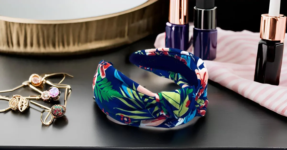 Navy Blue Floral Knotted Headband for Women Made of Silk Quality Satin Fabric, Unique and Classy. Girls Headbands, Trendy Hair Accessory, Designer Top Knot Head band Fashion