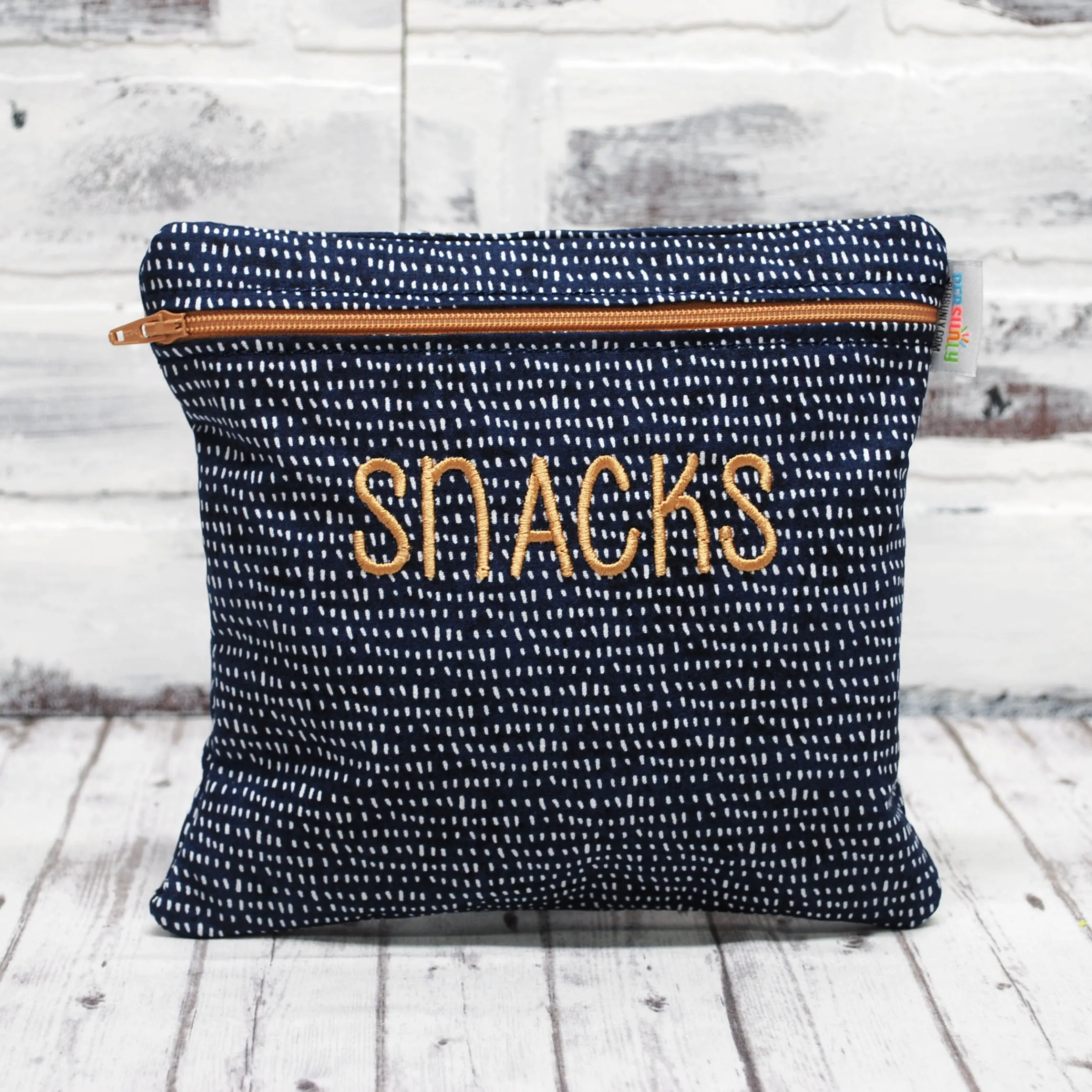 Navy Dots Personalized Reusable Food Bag