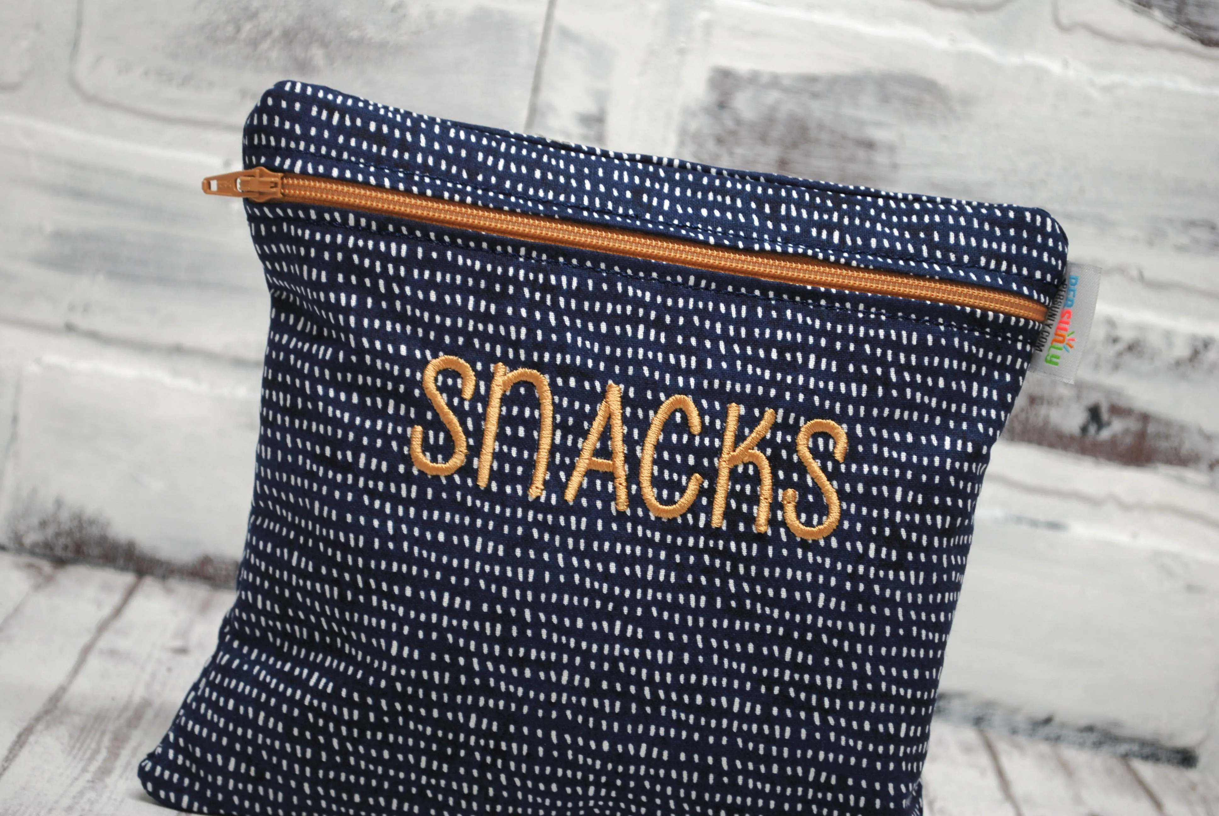 Navy Dots Personalized Reusable Food Bag