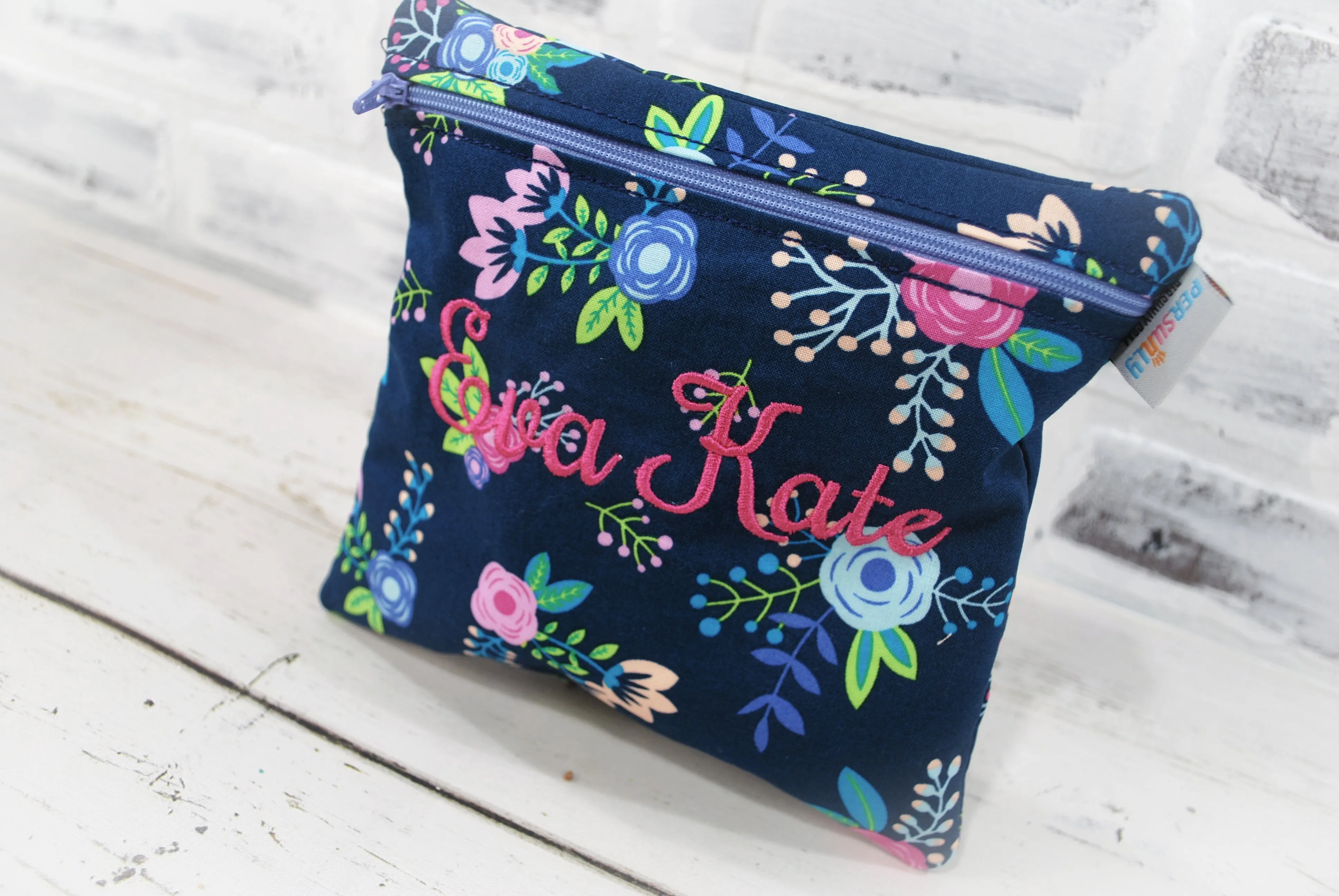 Navy Pink Floral Personalized Reusable Food Bag