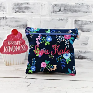 Navy Pink Floral Personalized Reusable Food Bag